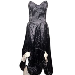 Gunne Sax Jessica McClintok Dress Size 9 Black Satin Bows Ballgown Formal Gala